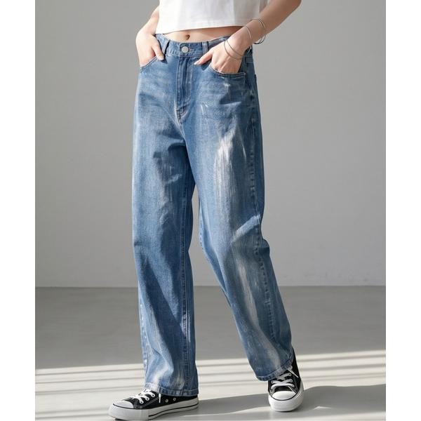 ジーンズ デニム デニムパンツ 箔加工デニムパンツ レディース