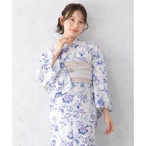 utatane 浴衣 浜松注染浴衣3点セット 綿麻×刺し子 錆鼠に渦 レディース