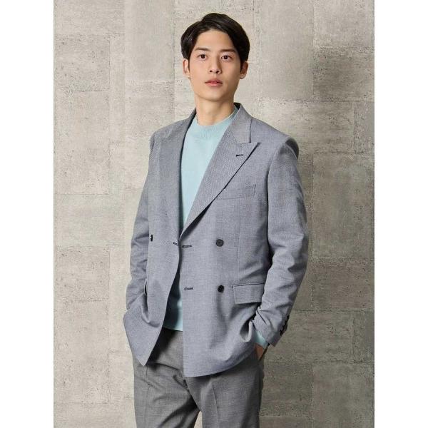 ジャケット テーラードジャケット リネン混　オックス　ダブルジャケット　ベージュ/ブルー メンズ