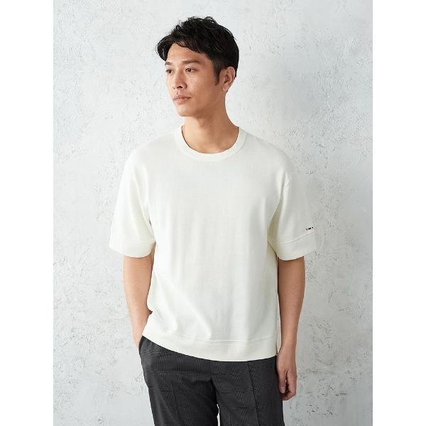 tシャツ TRANS CONTINENTS　やわらか日和のコットンニットTシャツ　ホワイト/ブラック...