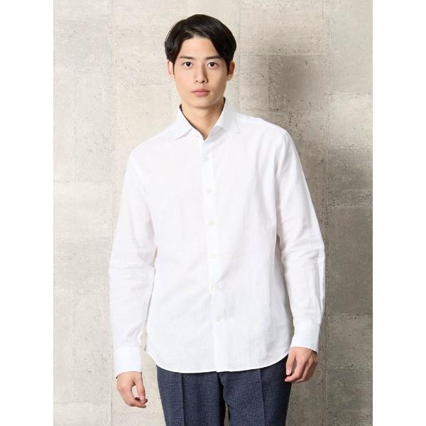 シャツ TRANS CONTINENTS　コットンリネンシャツ　ホワイト メンズ