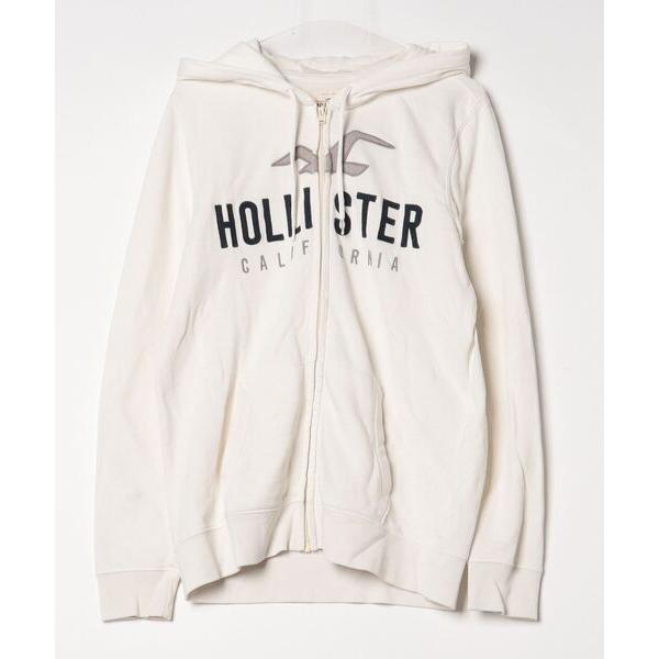 「Hollister」 刺繍ジップアップパーカー M ホワイト メンズ