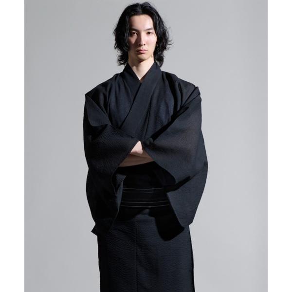 浴衣 1-5A6 浴衣５点セット 「浴衣＋ワンタッチ帯＋扇子＋下駄＋巾着」シジラ織 男性浴衣  簡単...