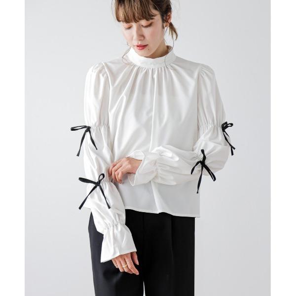 ブラウス シャツ リボンキャンデースリーブ ブラウス レディース