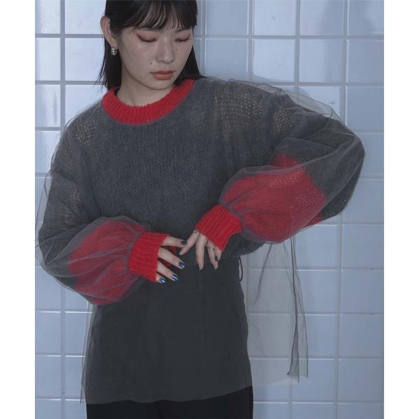 ニット セーター チュールドッキングローゲージニット レディース