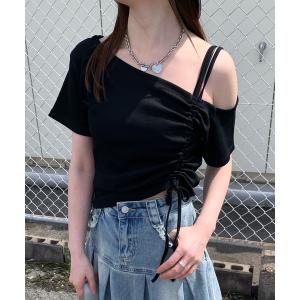 tシャツ ワンショルダークロップド丈トップス レディース