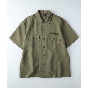 シャツ 半袖 ALPHA(アルファ)虎刺繍リネン...の商品画像