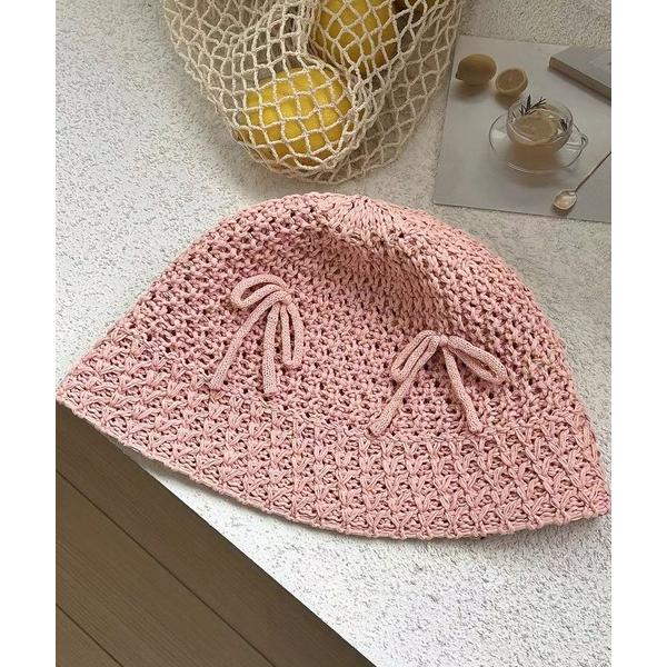 帽子 ハット クロシェニットリボンハット レディース