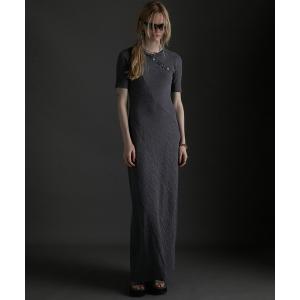 ワンピース 半袖 スラントヘンリーネックカットマキシワンピ / Slant Henley Neck Cut Maxi Dress