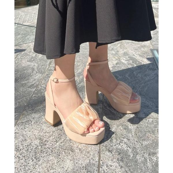サンダル 「REZOY」シフォンギャザー厚底サンダル レディース