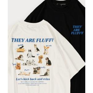 tシャツ Tシャツ メンズ イヌネコプリント 半袖Tシャツ アニマルプリント オーバーサイズ バックプリント｜zozo