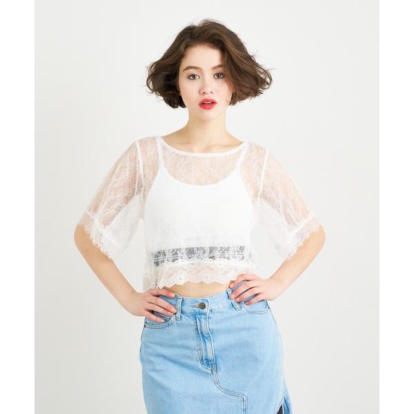 tシャツ ボタニカルモチーフレースクロップドトップス レディース