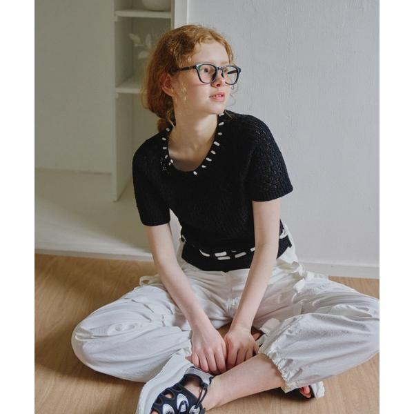 ニット セーター hand stitch tops/半袖ニット レディース