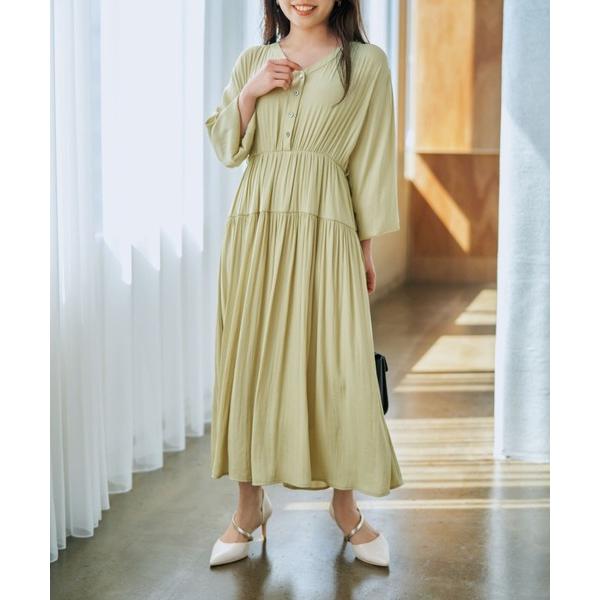 ワンピース Vネックギャザーとろみワンピース「低身長・小柄女性」