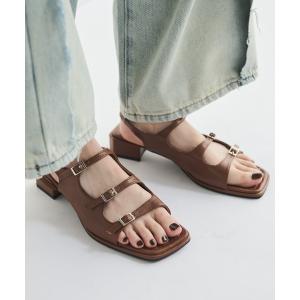 サンダル スクエアトゥトリプルベルトサンダル レディース