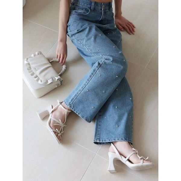 ジーンズ デニム デニムパンツ ストーン付きデニムパンツ レディース