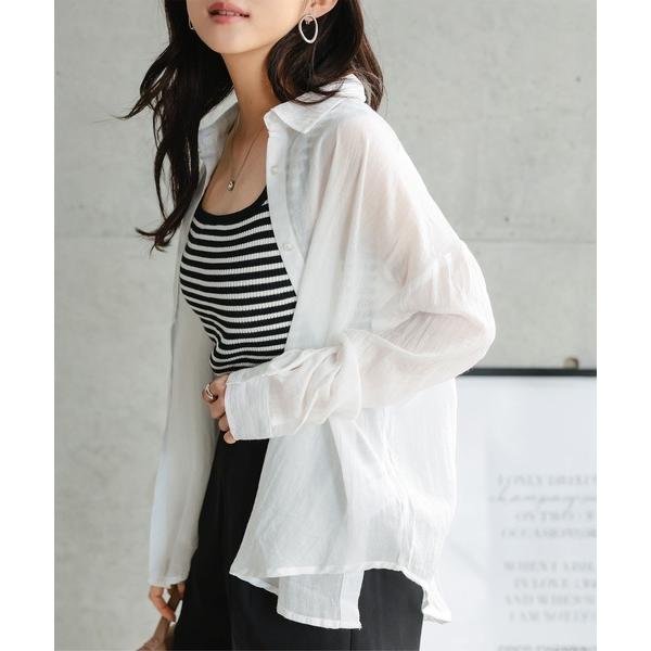 ブラウス シャツ 「 低身長向けサイズ 」 シアーガーゼロングシャツ レディース