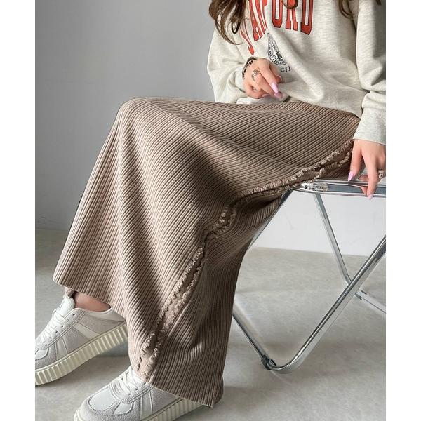 スカート 「mily bilet」カジュアルに可愛く！サイドフリンジメランジニットスカート(ロング丈...