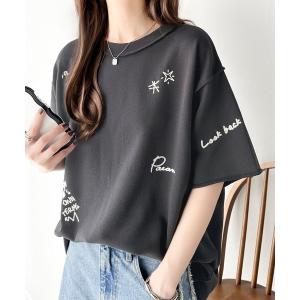 tシャツ 後ろ姿までぬかりなくオシャレにキマる。ランダム刺繍裏毛ハーフスリーブTシャツ レディース｜ZOZOTOWN Yahoo!店
