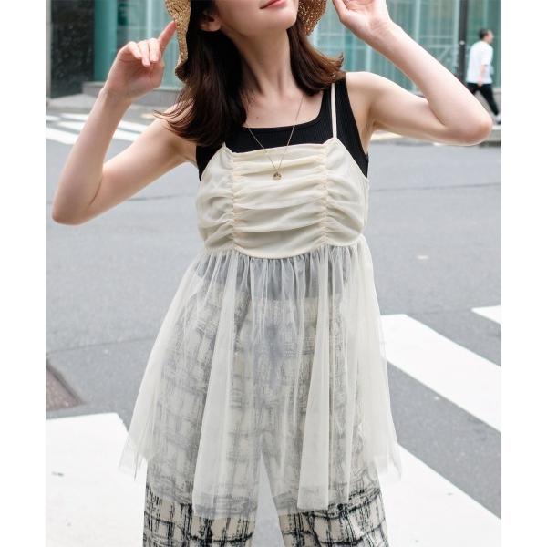 キャミソール チュールギャザーキャミチュニック