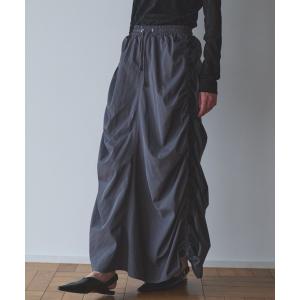 スカート サイドラインドロストナイロンロングスカート