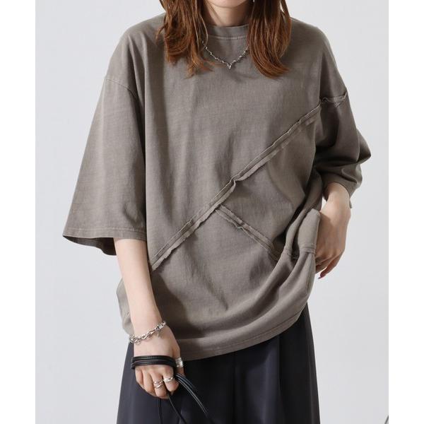 tシャツ 天竺 ピグメント カットオフ切替 クルーネック Tシャツ メンズ レディース