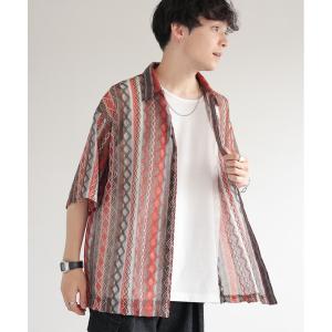 シャツ MESH JACQUARD LACE SHIRTS / 透かし編み/メッシュジャガード/レースオーバーサイズシャツ メンズ