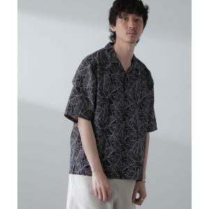 シャツ ブラウス メンズ ポリサッカー総柄プリントシャツ 半袖の商品画像