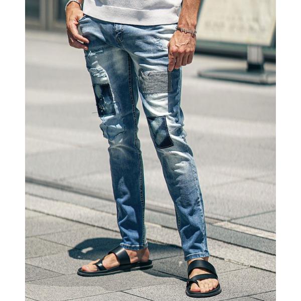 ジーンズ 「SOMEDIFF」リペア加工テーパードデニムパンツ メンズ メンズ