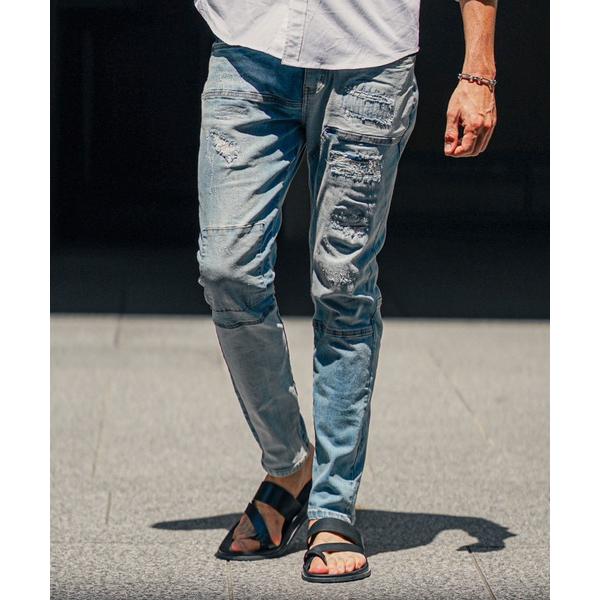 ジーンズ 「SOMEDIFF」ダメージ切替テーパードデニムパンツ メンズ メンズ