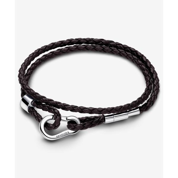ブレスレット Pandora Moments ブラウン ブレイデッド ダブル レザー ブレスレット ...