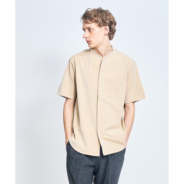 シャツ 「変形襟」トロミシャンブレー カラーレス 半袖シャツ / バンドカラー メンズ レディース