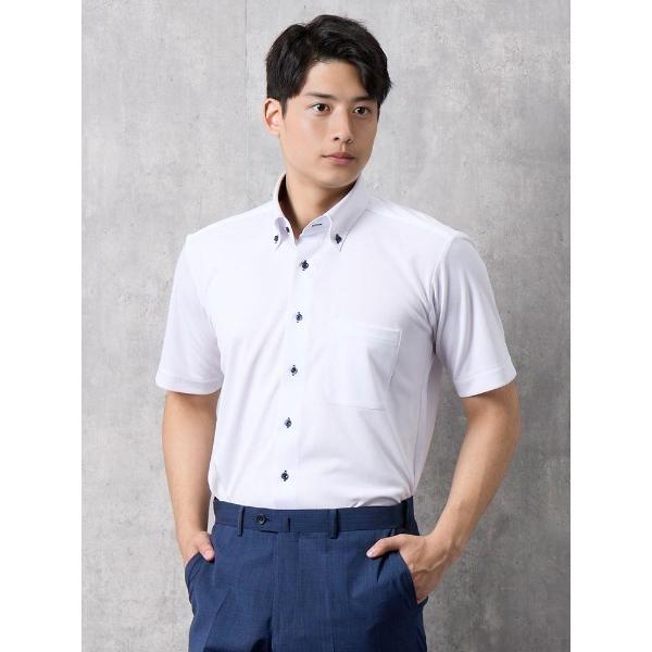 フォーマル シャツ 「冷感/完全ノーアイロン」半袖アイシャツ「アイスセンサー」ホワイト メンズ