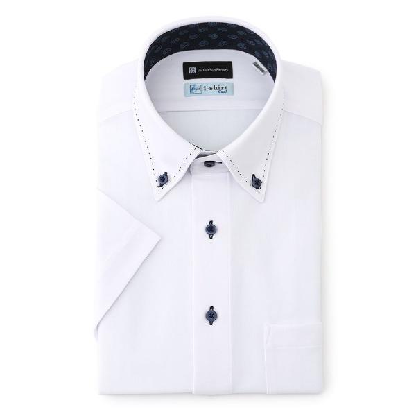 フォーマル シャツ 「冷感/完全ノーアイロン」半袖アイシャツ「アイスセンサー」ホワイト メンズ