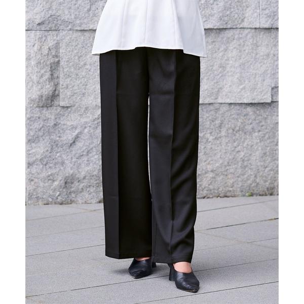 スラックス パンツ センタープレスタックワイドパンツ レディース
