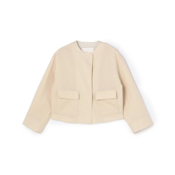 ジャケット ノーカラージャケット リネンコットンムーブ クルーネックジャケット レディース