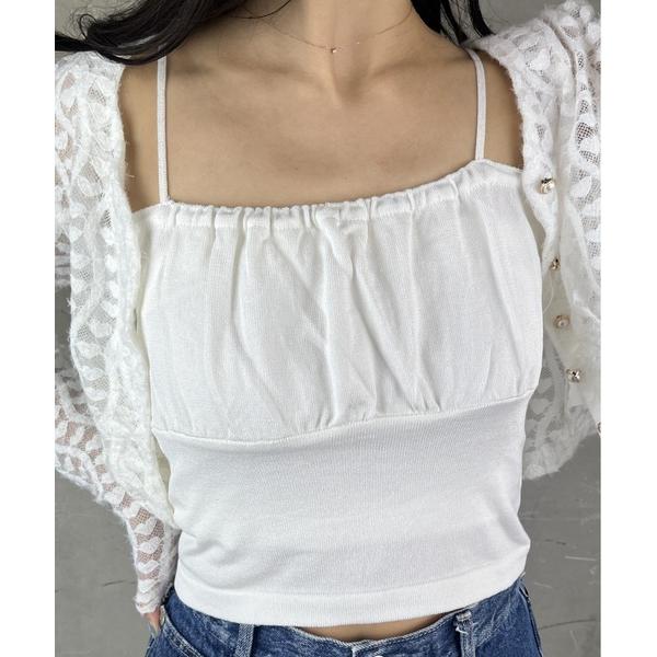 キャミソール コットンライク ギャザー ビスチェ キャミソール