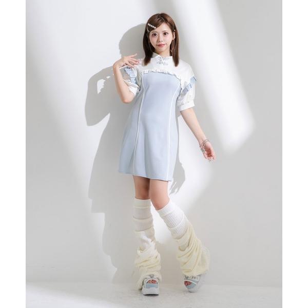 ワンピース サブジラギャル配色チャイナカラーAラインワンピース