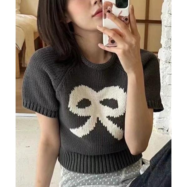 tシャツ 半袖 A'GEM/9 × .kom 「.KOM/ドットケーオーエム」リボンニット 半袖 レ...