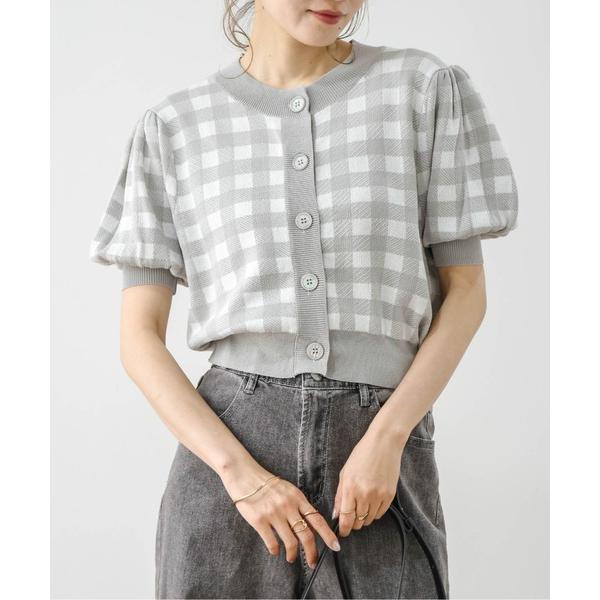カーディガン ギンガムチェックニットカーディガン レディース