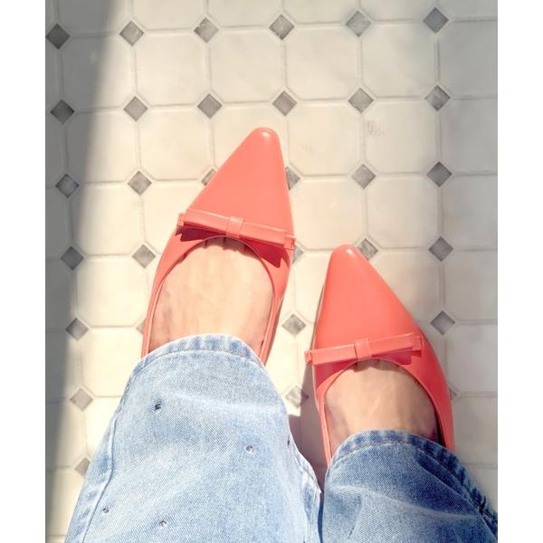 パンプス 「REZOY」リボン×バックストラップポインテッドトゥフラットパンプス