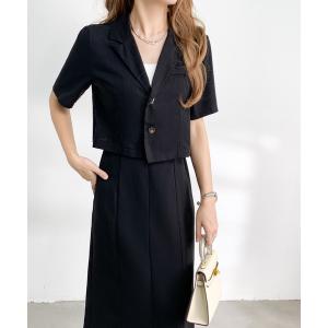 セットアップ 5分袖ショートジャケット＋バックゴムタイトスカートセットアップ レディース