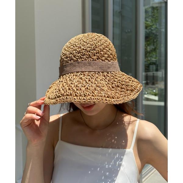 帽子 ハット ビッグリボンストローハット レディース