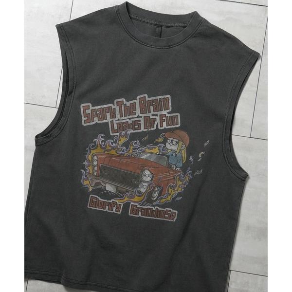 tシャツ ヴィンテージライク ノースリーブ プリントTシャツ「IR」 オーバーサイズ メンズ レディ...