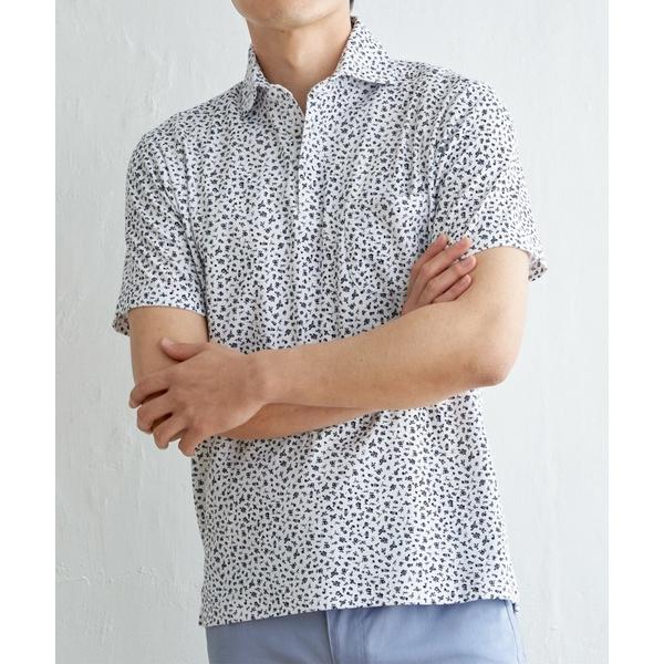 ポロシャツ 小花柄プリント鹿の子ポロシャツ メンズ