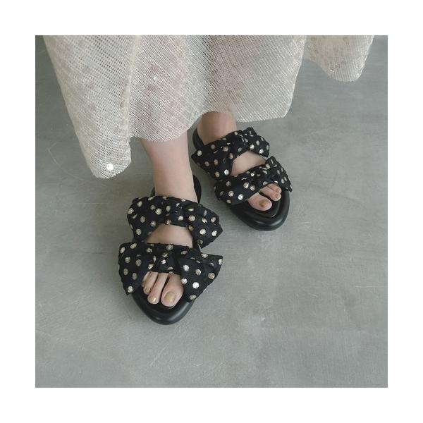 サンダル ダブルリボンボリュームソールサンダル レディース