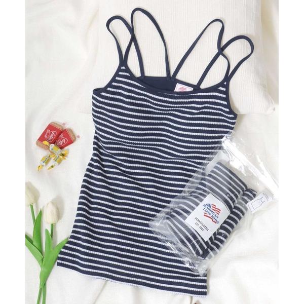 キャミソール JEMORGAN （ジェーイーモーガン）ボーダー＆花柄 ワッフル総柄サーマルブラキャミ...