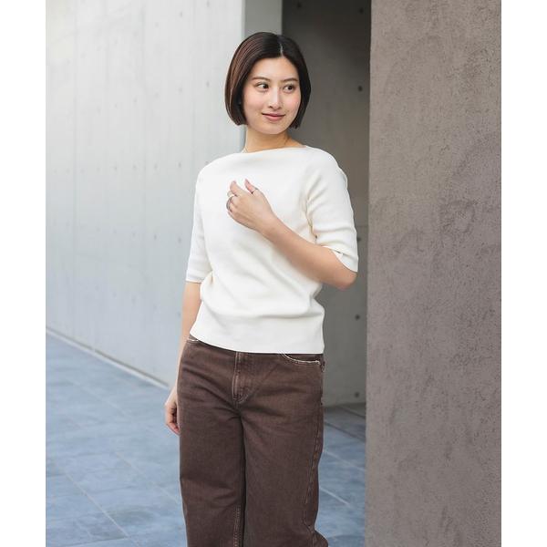 ニット セーター シンプル ボートネックニット .M レディース