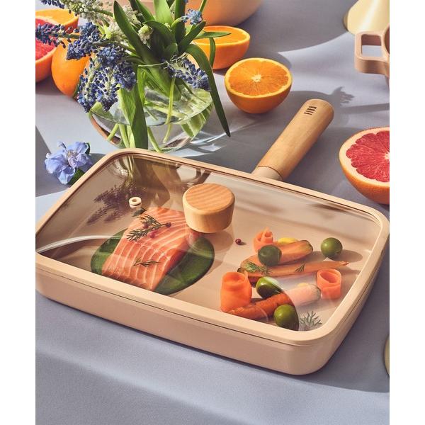 鍋 FIKAピーチピンクスクエアフライパン29cmガラス蓋付き