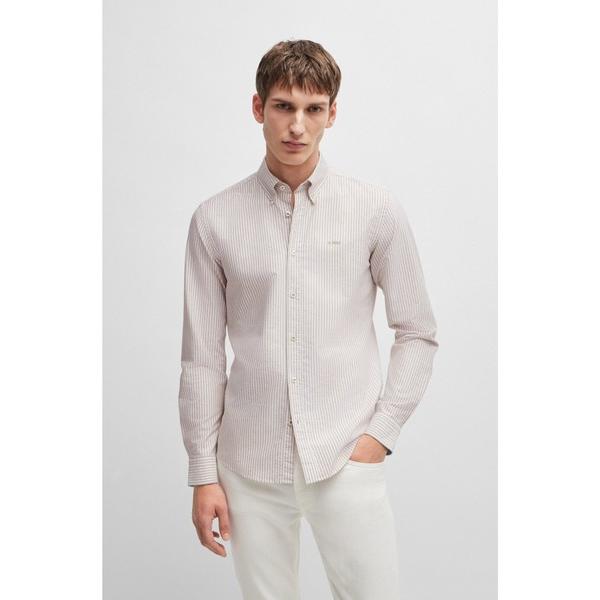 シャツ スリムフィット オックスフォードコットン ストライプ シャツ メンズ